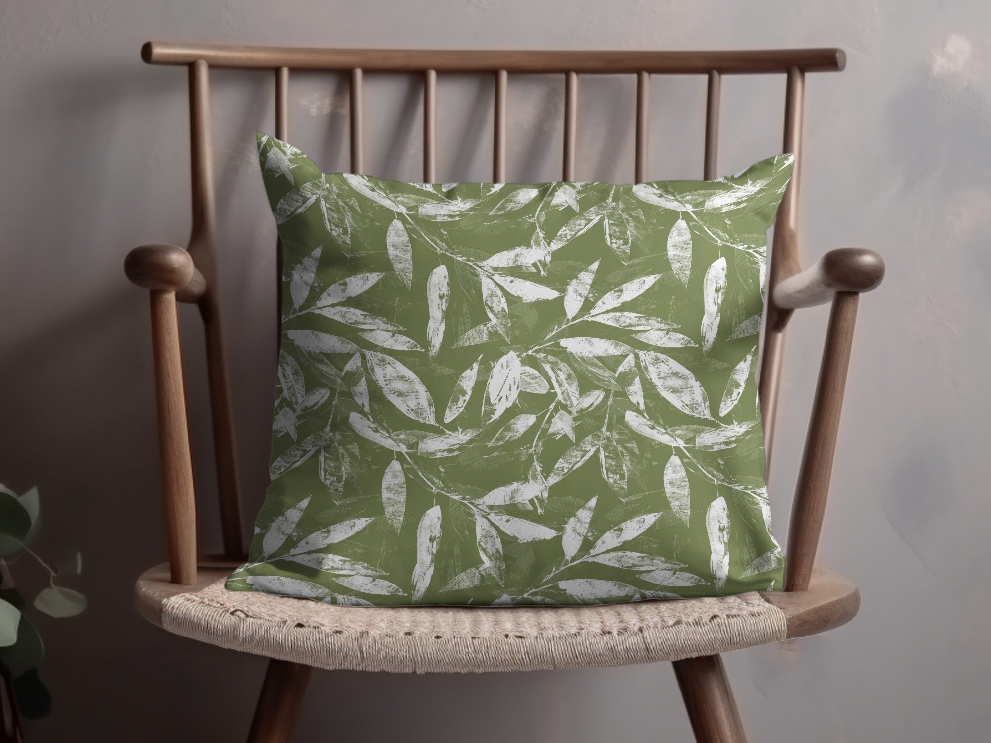 Sage Green Organic Leaf Hand Drawn Leafy Line Art Seamless