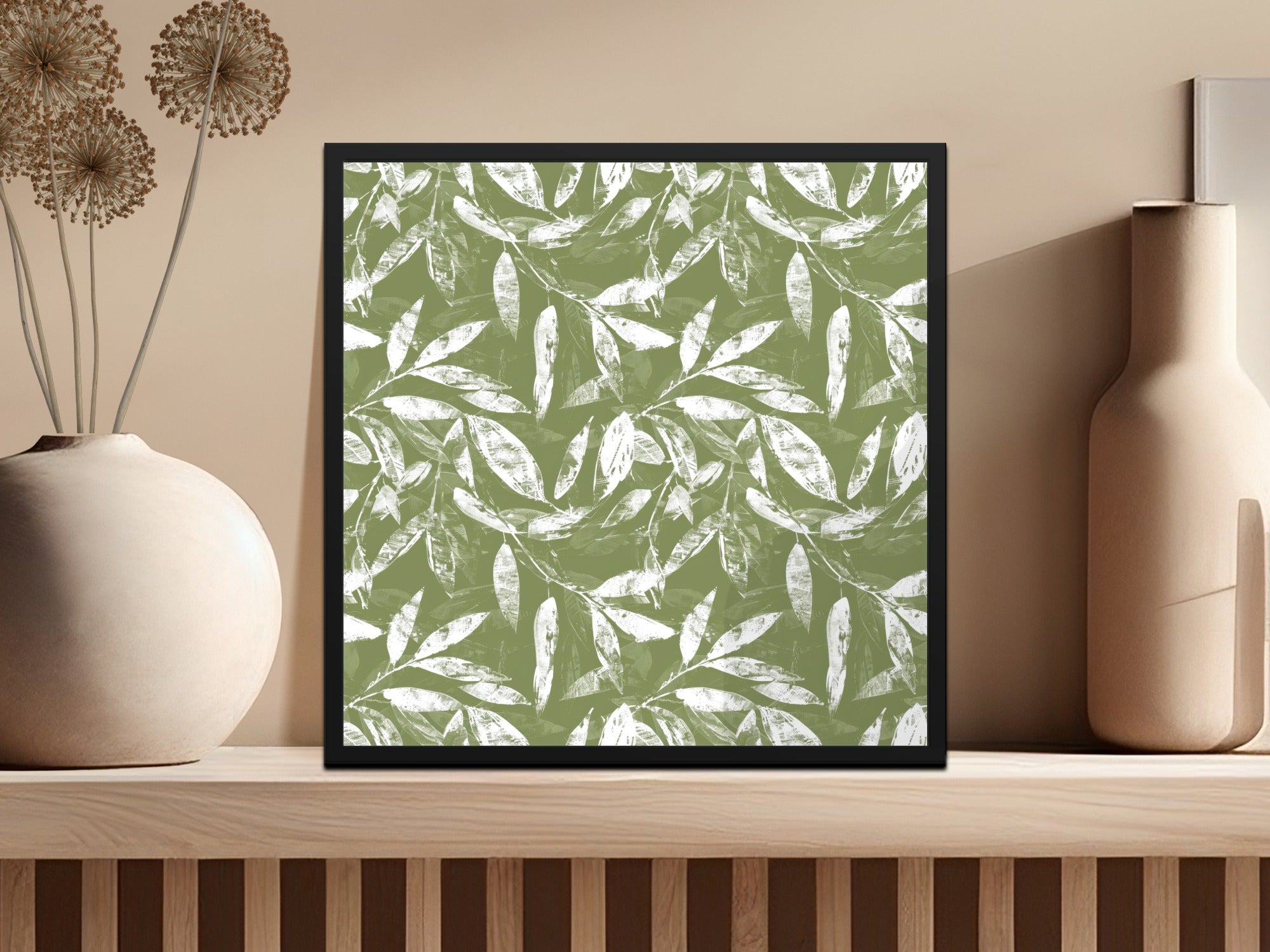 Sage Green Organic Leaf Hand Drawn Leafy Line Art Seamless