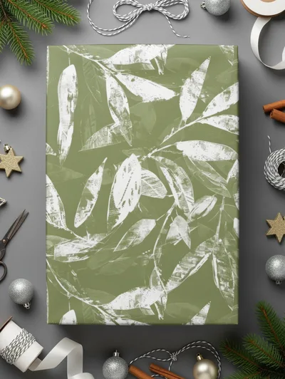 Sage Green Organic Leaf Hand Drawn Leafy Line Art Seamless