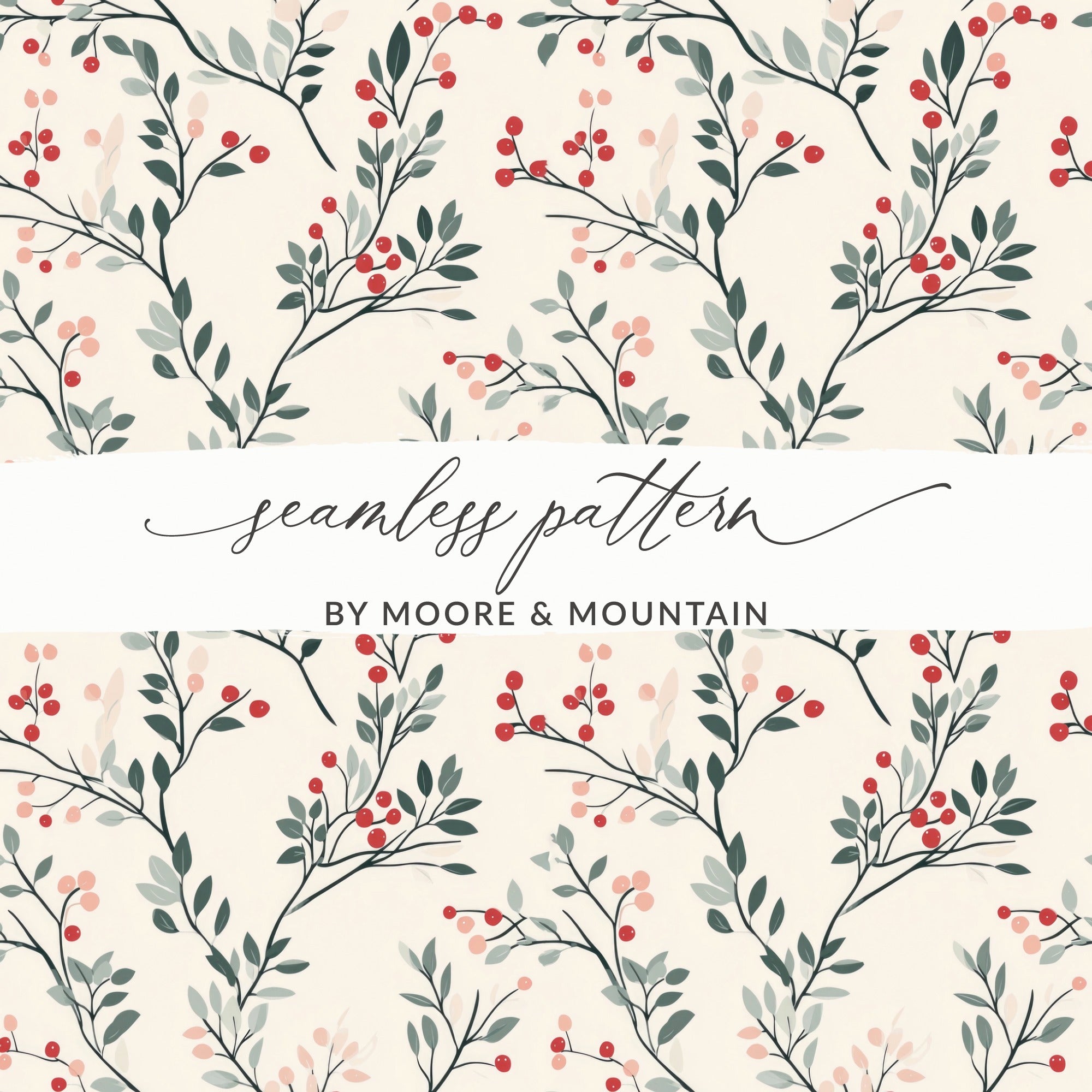 Sage Green Pink Christmas Seamless Simple Foliage Christmas Pattern
