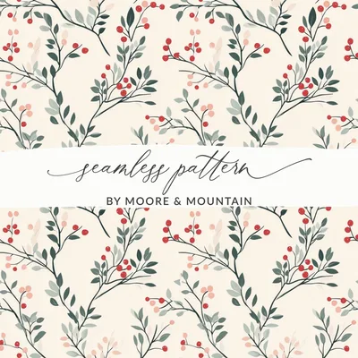 Sage Green Pink Christmas Seamless Simple Foliage Christmas Pattern