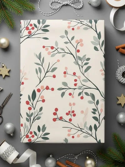 Sage Green Pink Christmas Seamless Simple Foliage Christmas Pattern