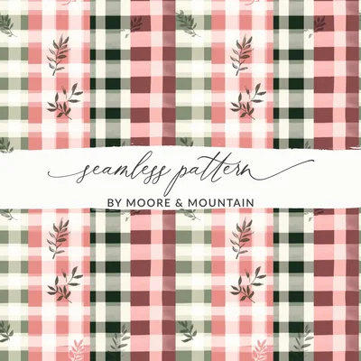 Sage Green Plaid Pink Christmas Seamless Commercial Use Digital