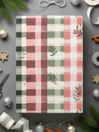 Sage Green Plaid Pink Christmas Seamless Commercial Use Digital