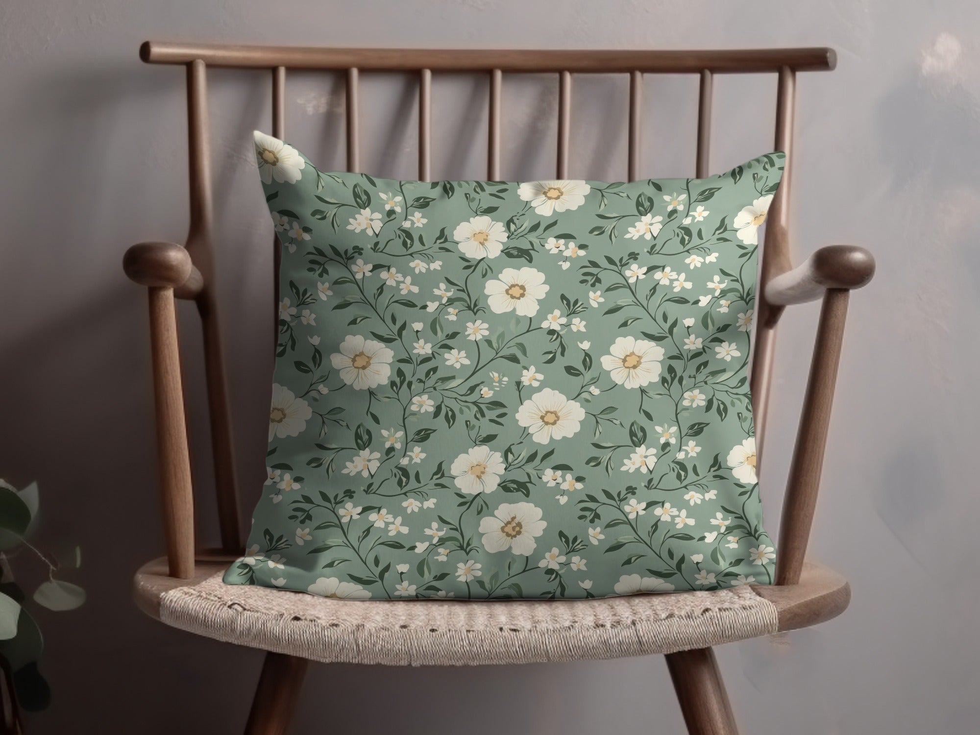 Sage Green Seamless Floral Design with Green Backdrop Digital