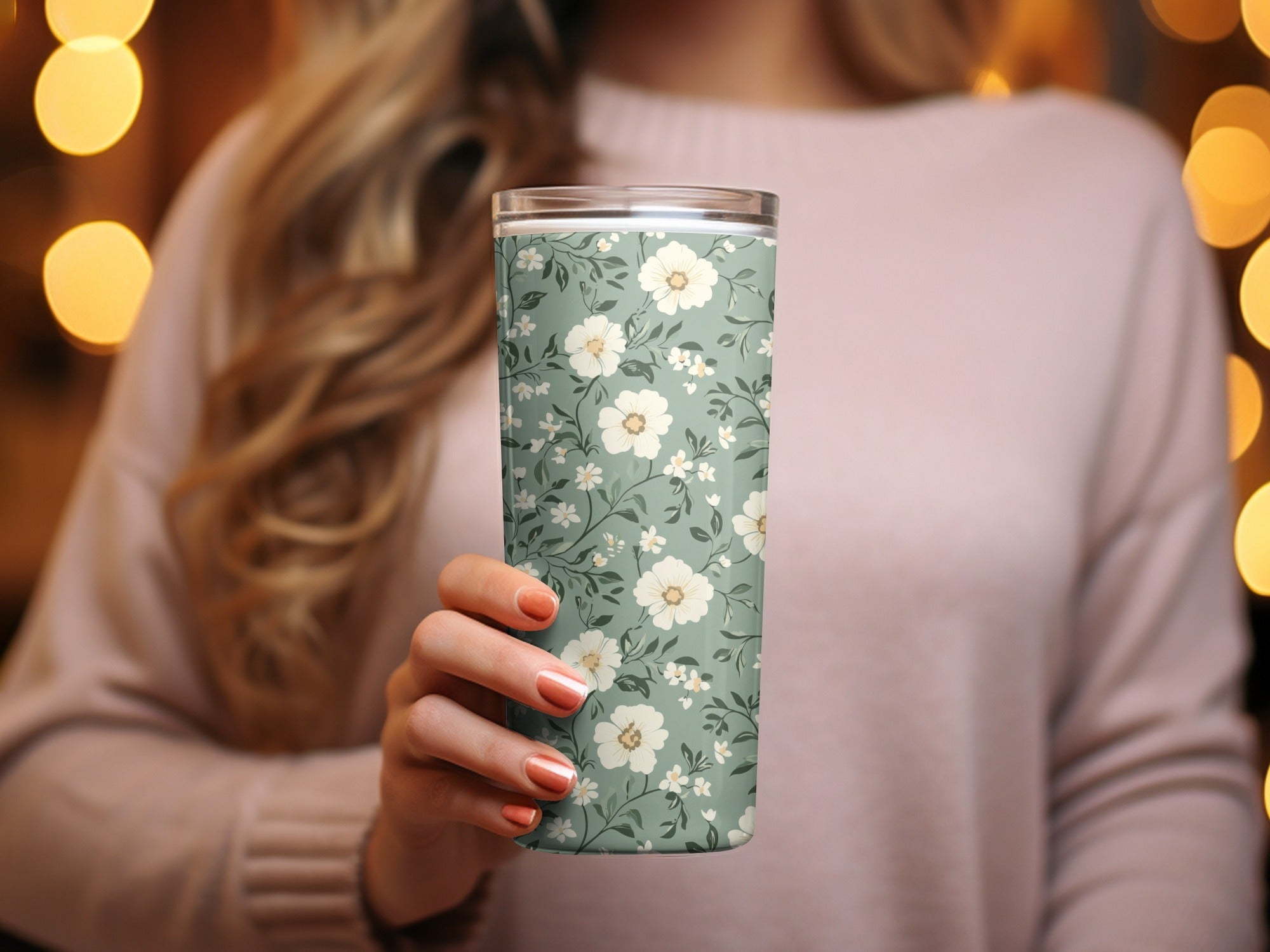 Sage Green Seamless Floral Design with Green Backdrop Digital