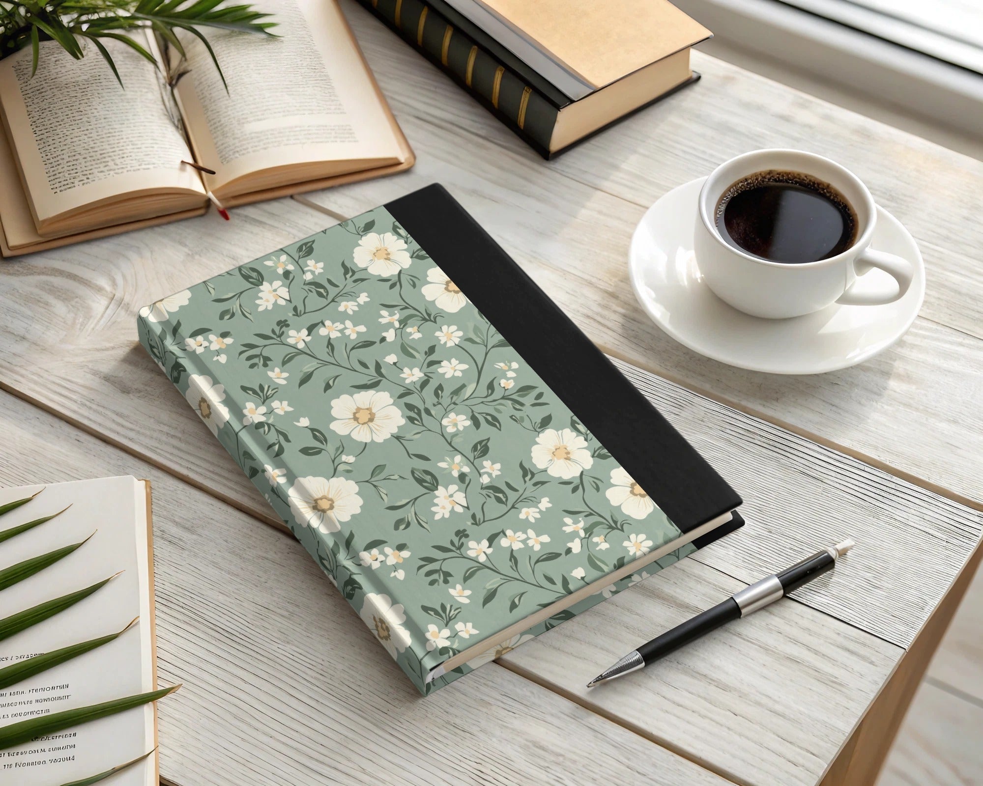 Sage Green Seamless Floral Design with Green Backdrop Digital