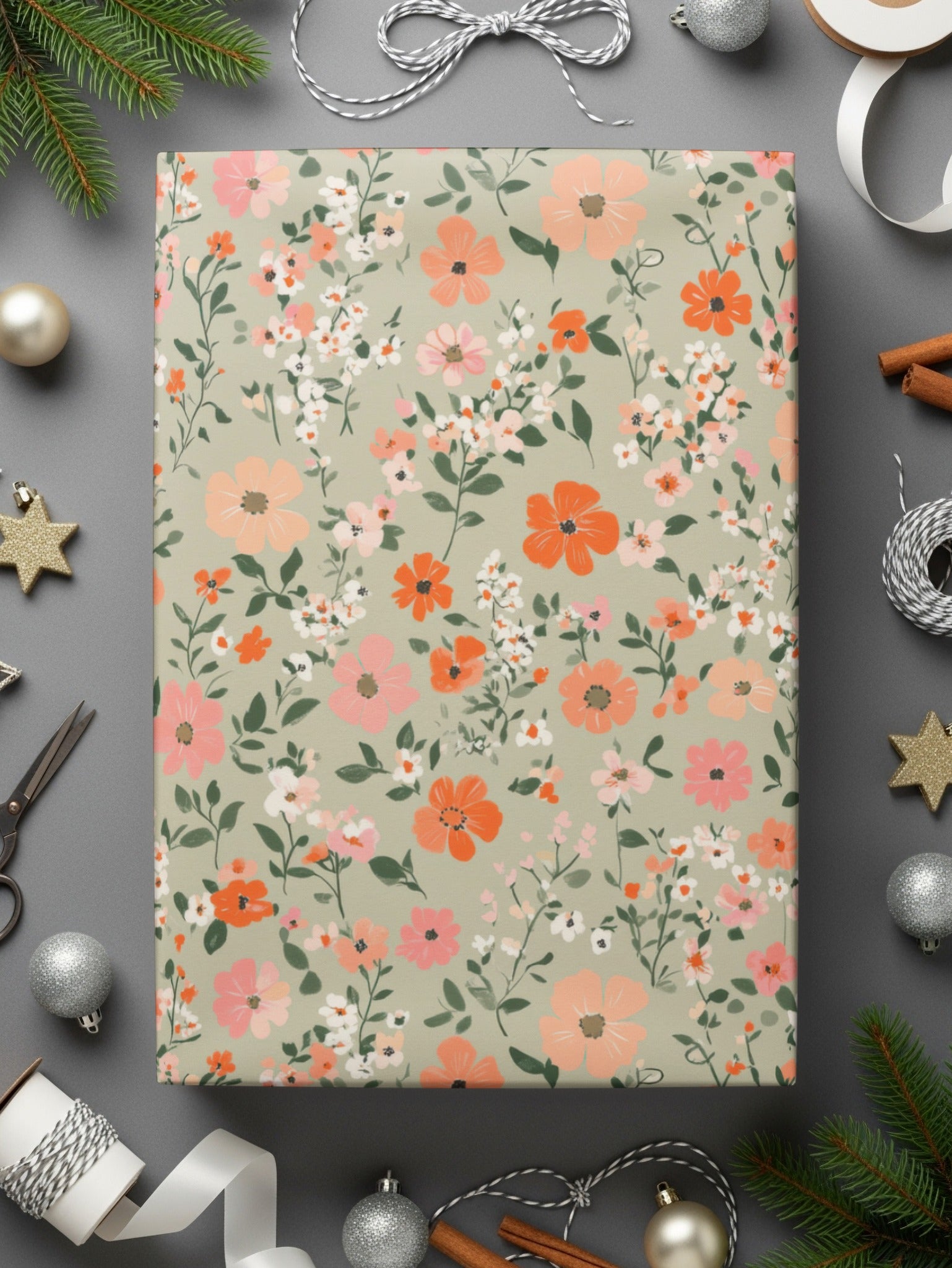Sage Green Seamless Floral Pattern Digital