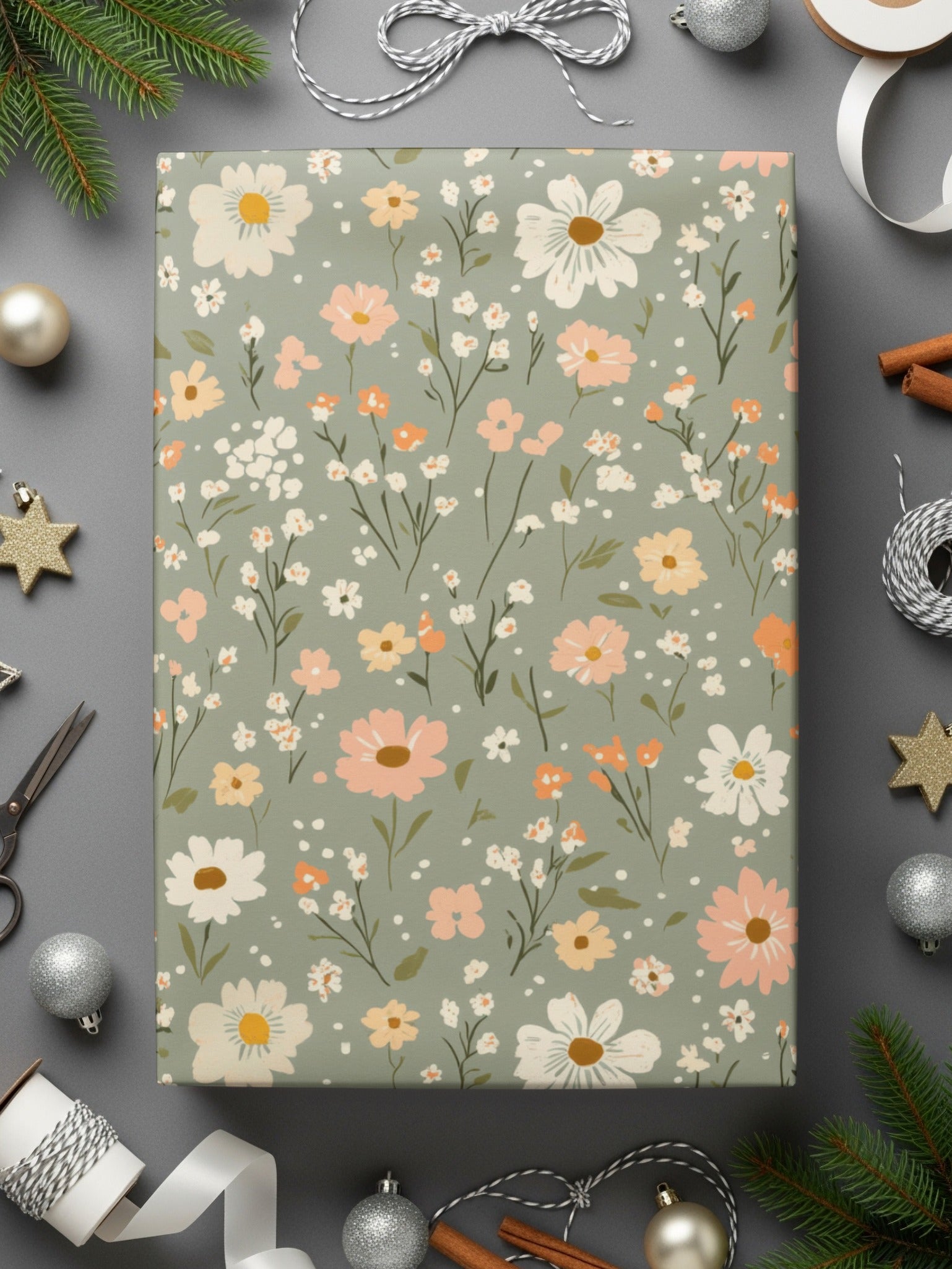 Sage Green Seamless Floral Pattern Digital