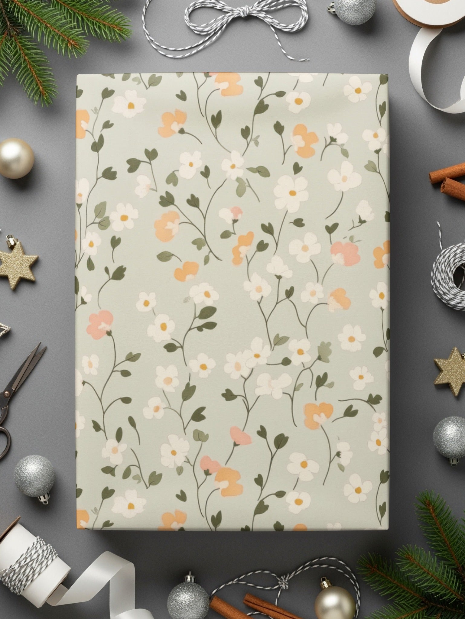 Sage Green Seamless Floral Pattern Digital