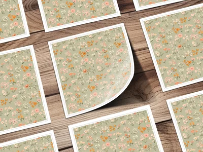 Sage Green Seamless Boho Spring Flower Sprigs Vintage Pattern Digital