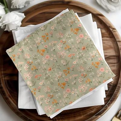 Sage Green Seamless Boho Spring Flower Sprigs Vintage Pattern Digital
