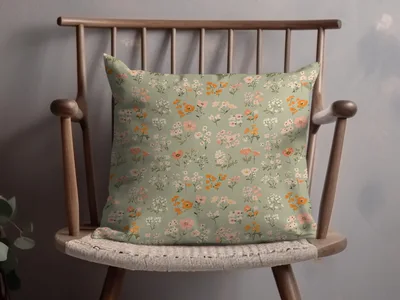Sage Green Seamless Boho Spring Flower Sprigs Vintage Pattern Digital