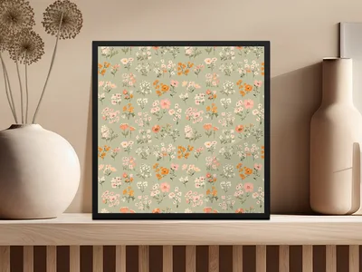 Sage Green Seamless Boho Spring Flower Sprigs Vintage Pattern Digital