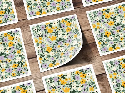 Sage Green Spring Ditsy Floral with Yellow Purple Flowers Garden Digital