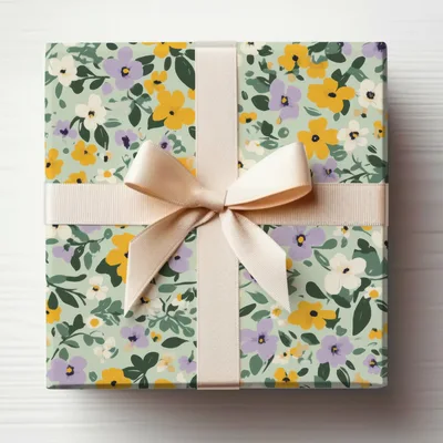 Sage Green Spring Ditsy Floral with Yellow Purple Flowers Garden Digital
