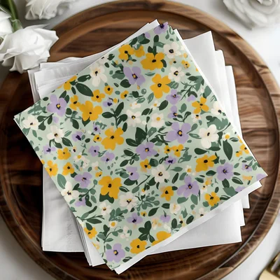 Sage Green Spring Ditsy Floral with Yellow Purple Flowers Garden Digital