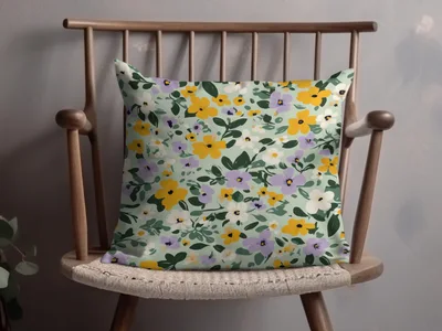 Sage Green Spring Ditsy Floral with Yellow Purple Flowers Garden Digital