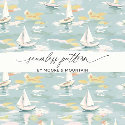 Sailboat Seamless Pattern, Digital Paper, Nautical Theme, Pastel Colors, Summer Vibes, Scrapbooking, Fabric Design, Digital Download