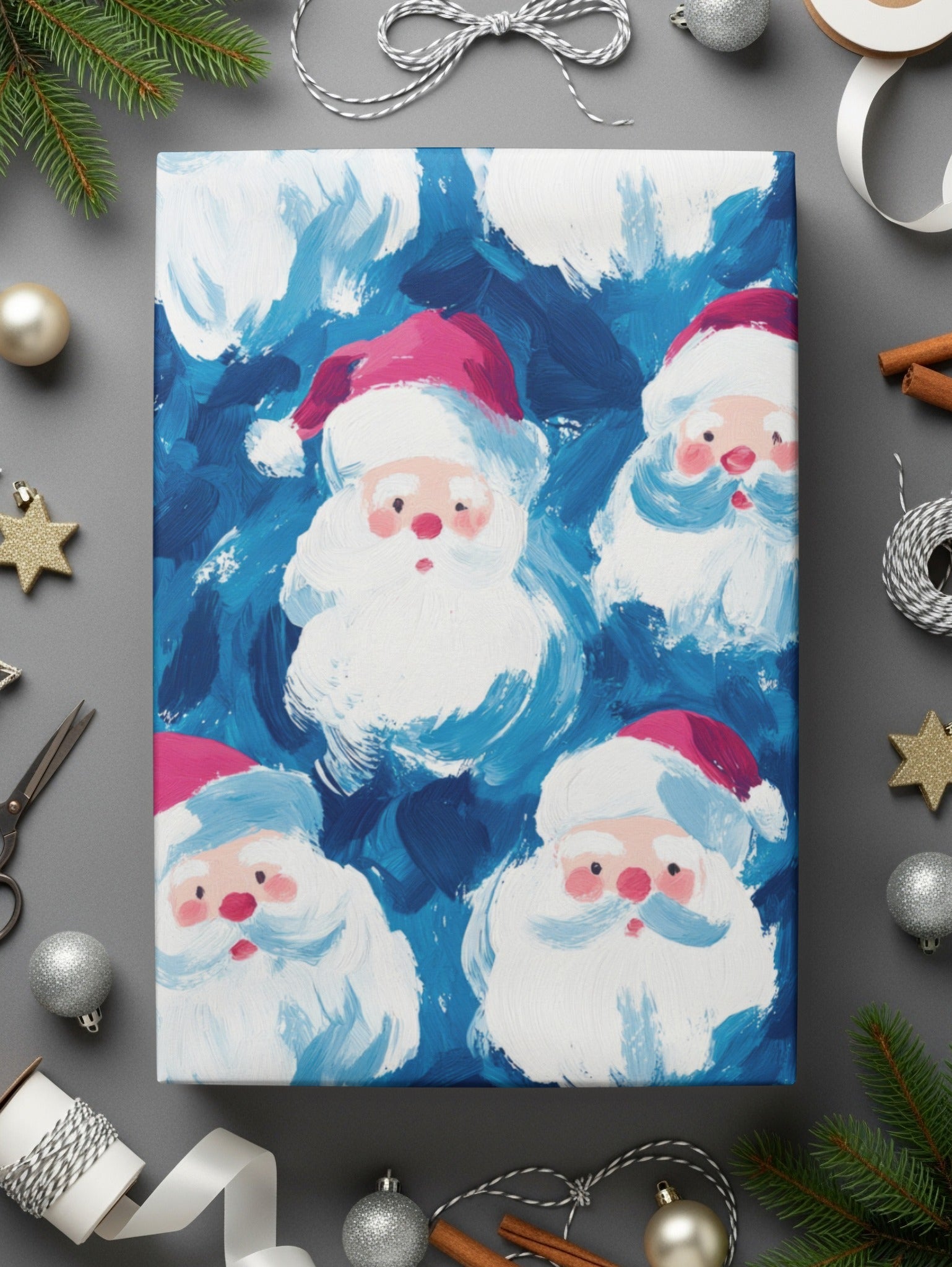 Santa Seamless Pattern, Christmas Digital Paper, Holiday Background, Festive Surface Design, Painting Style Digital Download
