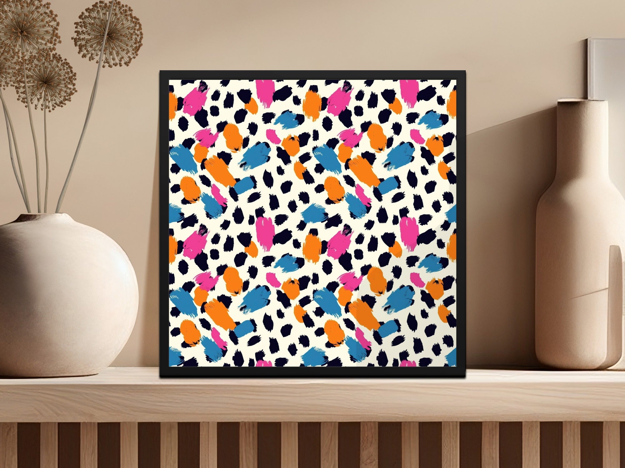 Seamless Animal Print Modern Cheetah Print Black Blush Orange Digital