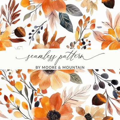 Seamless Autumn, Wildflower Field, Rust Colored, Surface Pattern Design, Fall Sublimation Design, For Commercial Use, Allover Pattern