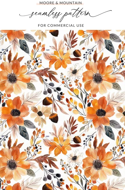 Seamless Autumn, Wildflower Field, Rust Colored, Surface Pattern Design, Fall Sublimation Design, For Commercial Use, Allover Pattern