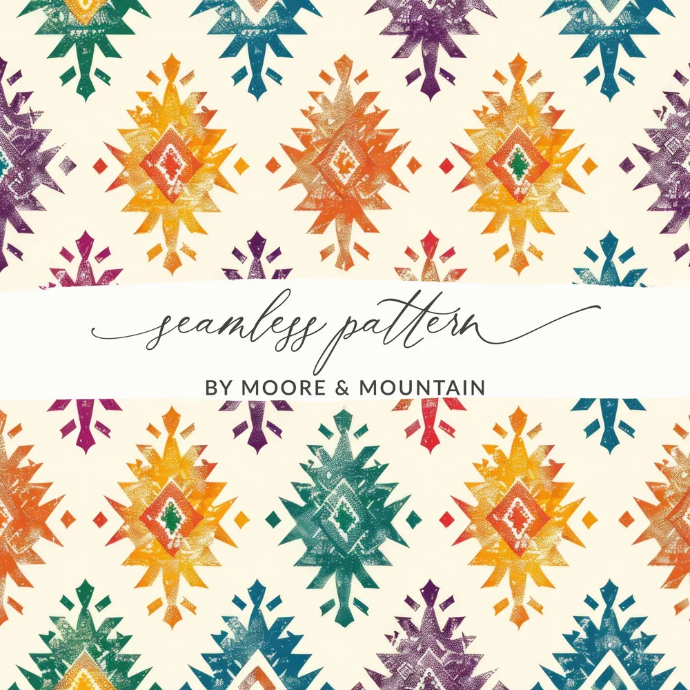 Seamless Aztec Geometric Green Orange Purple Blue Digital