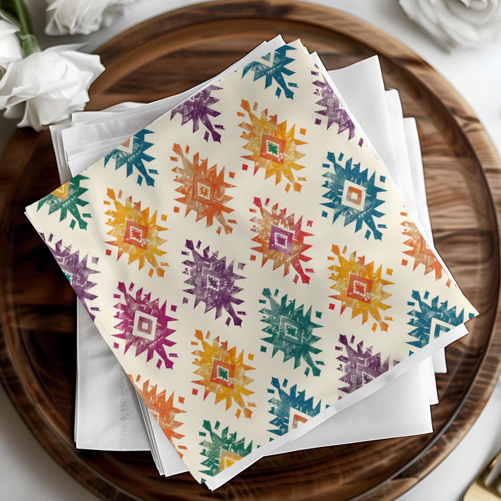 Seamless Aztec Geometric Green Orange Purple Blue Digital
