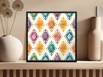 Seamless Aztec Geometric Green Orange Purple Blue Digital