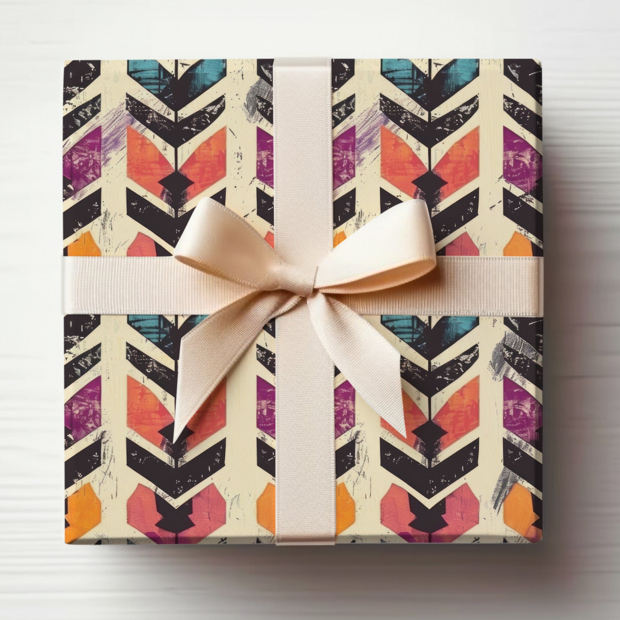 Seamless Aztec Geometric Pattern with Orange and Blue Digital
