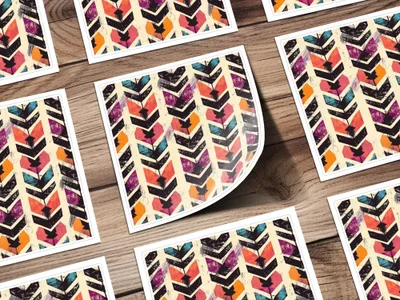 Seamless Aztec Geometric Pattern with Orange and Blue Digital