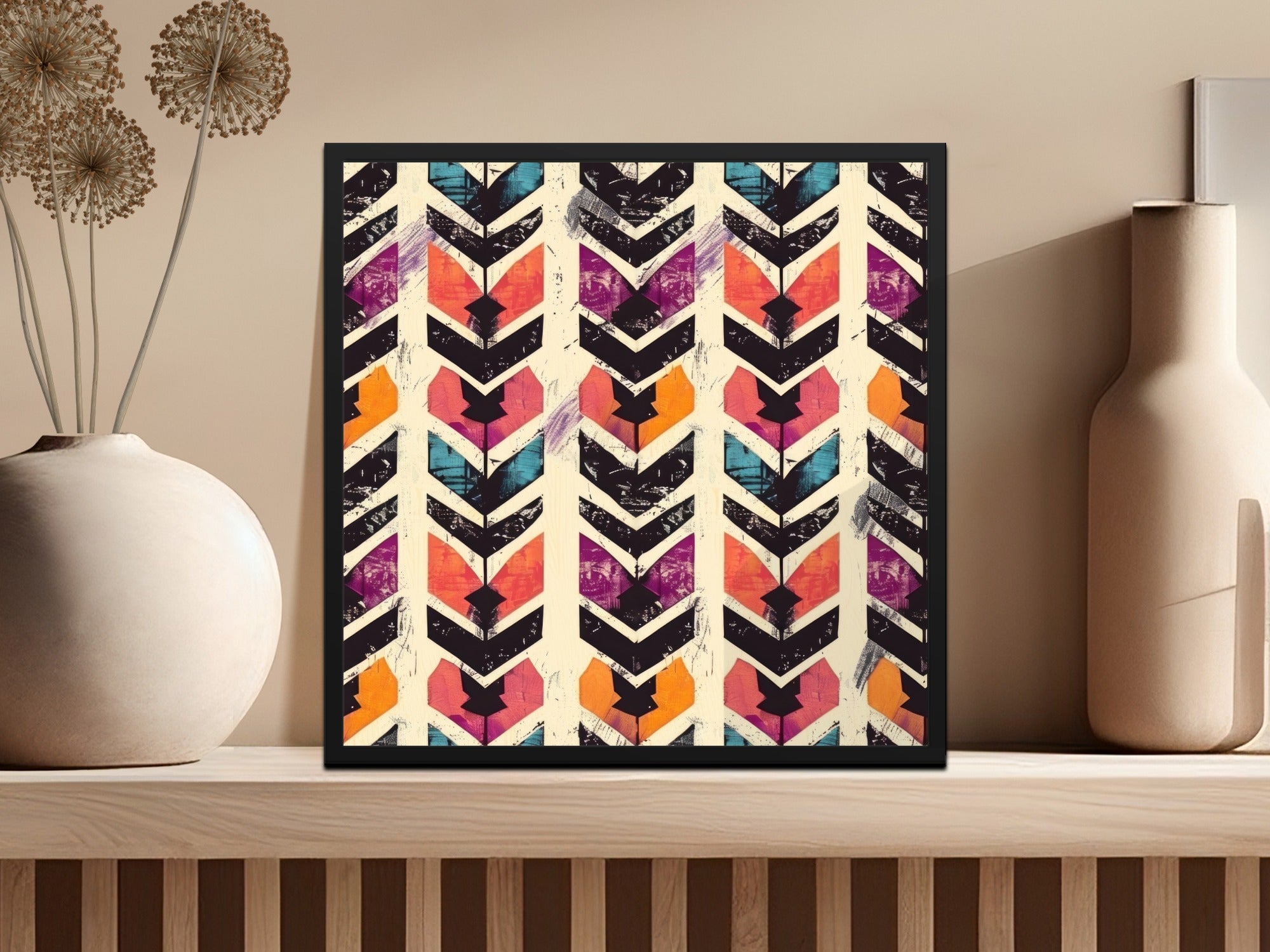 Seamless Aztec Geometric Pattern with Orange and Blue Digital