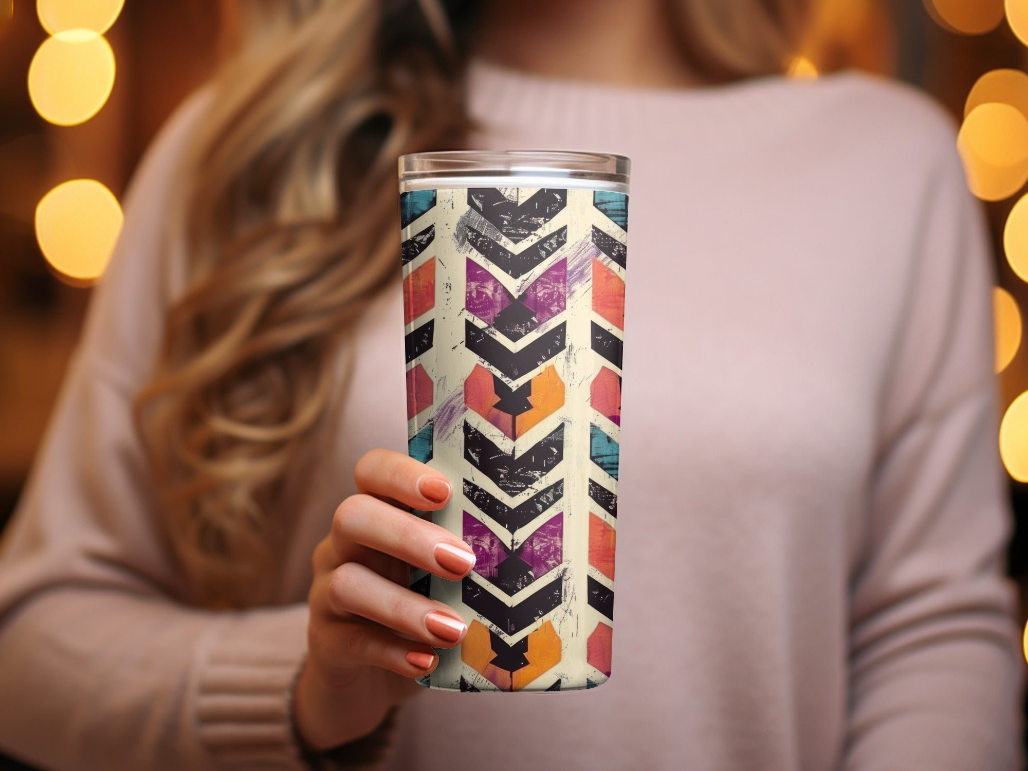 Seamless Aztec Geometric Pattern with Orange and Blue Digital