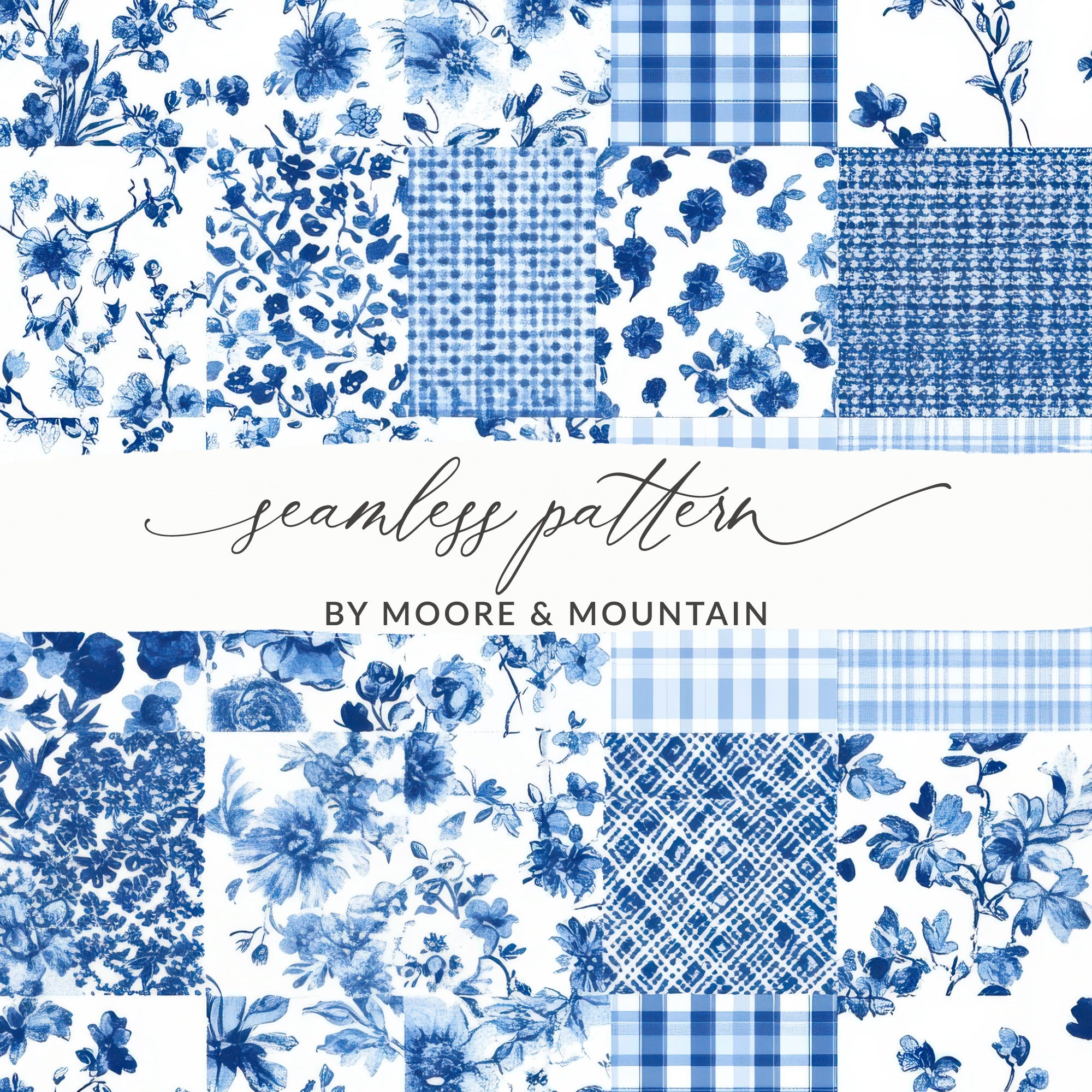 Seamless Blue and White Patchwork Digital Pattern, Seamless Blue Patchwork Background Seamless