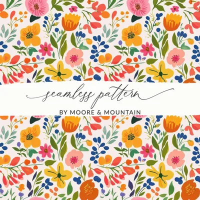 Seamless Bright Preppy Painted Floral Print, Orange and Yellow Vibrant Flower Pattern, Scrapbook Paper, Fabric Design, Commercial Use