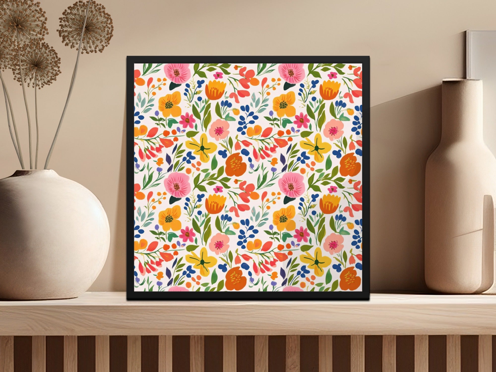 Seamless Bright Preppy Painted Floral Print, Orange and Yellow Vibrant Flower Pattern, Scrapbook Paper, Fabric Design, Commercial Use