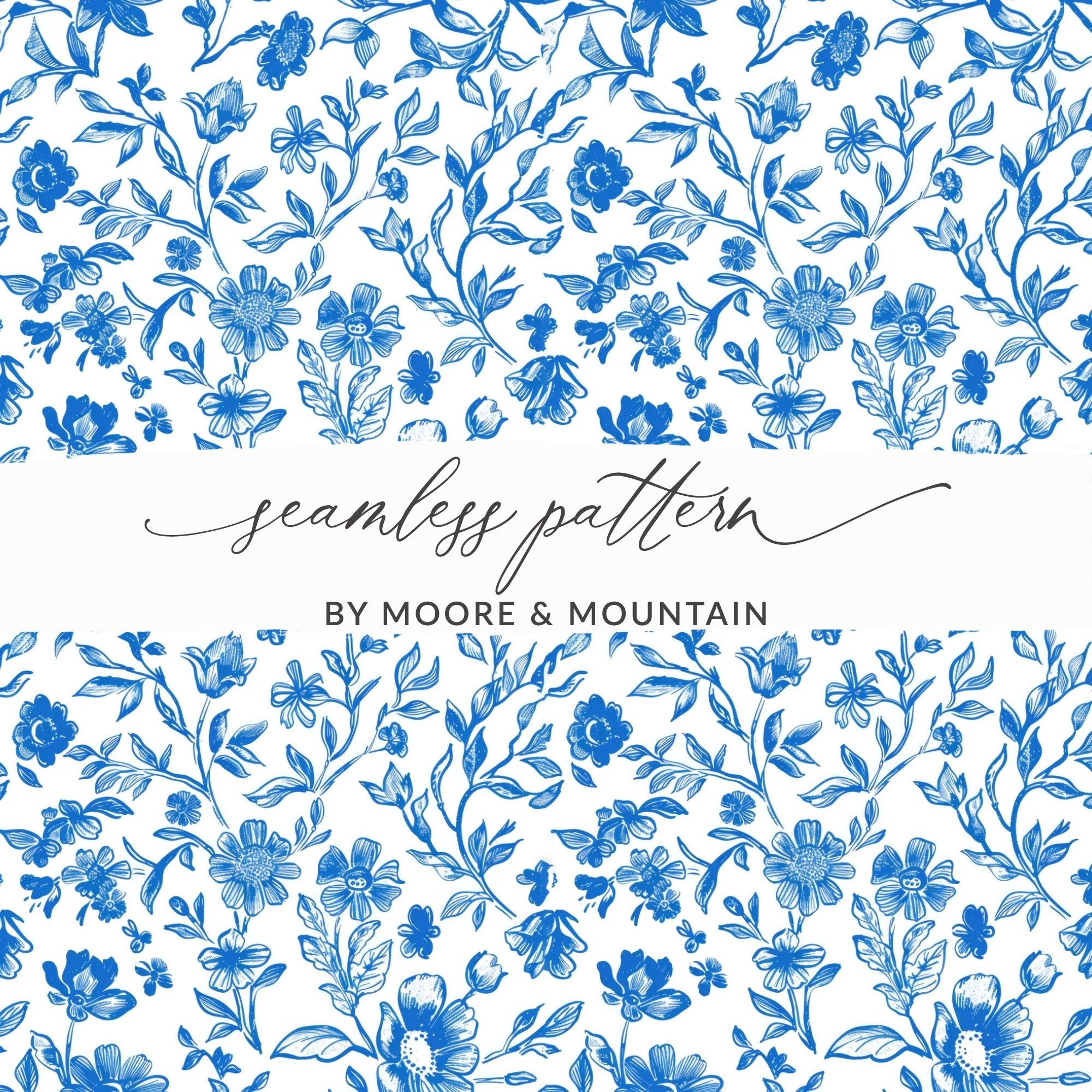 Seamless Chinoiserie Blue Botanical Floral Pattern Modern Seamless Toile Blue and White