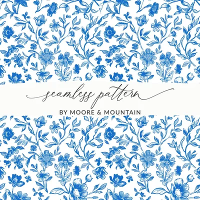 Seamless Chinoiserie Blue Botanical Floral Pattern Modern Seamless Toile Blue and White