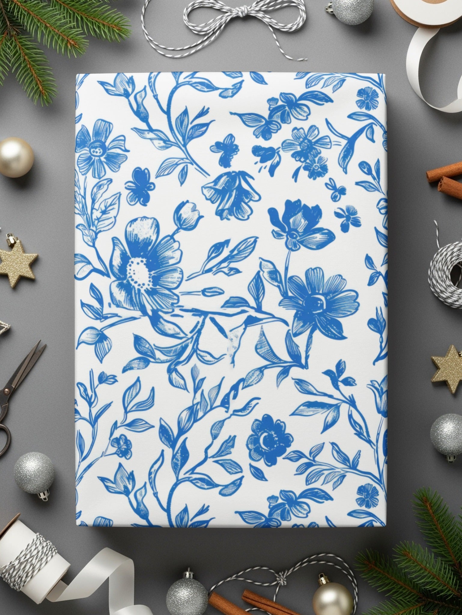Seamless Chinoiserie Blue Botanical Floral Pattern Modern Seamless Toile Blue and White