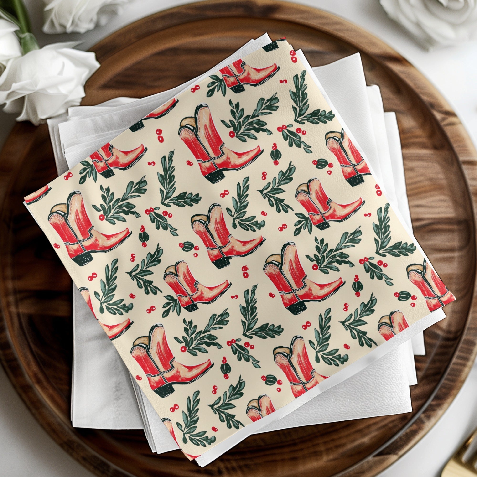 Seamless Christmas Cowboy Boots, Festive Cowboy Boots Seamless Pattern Download Contains