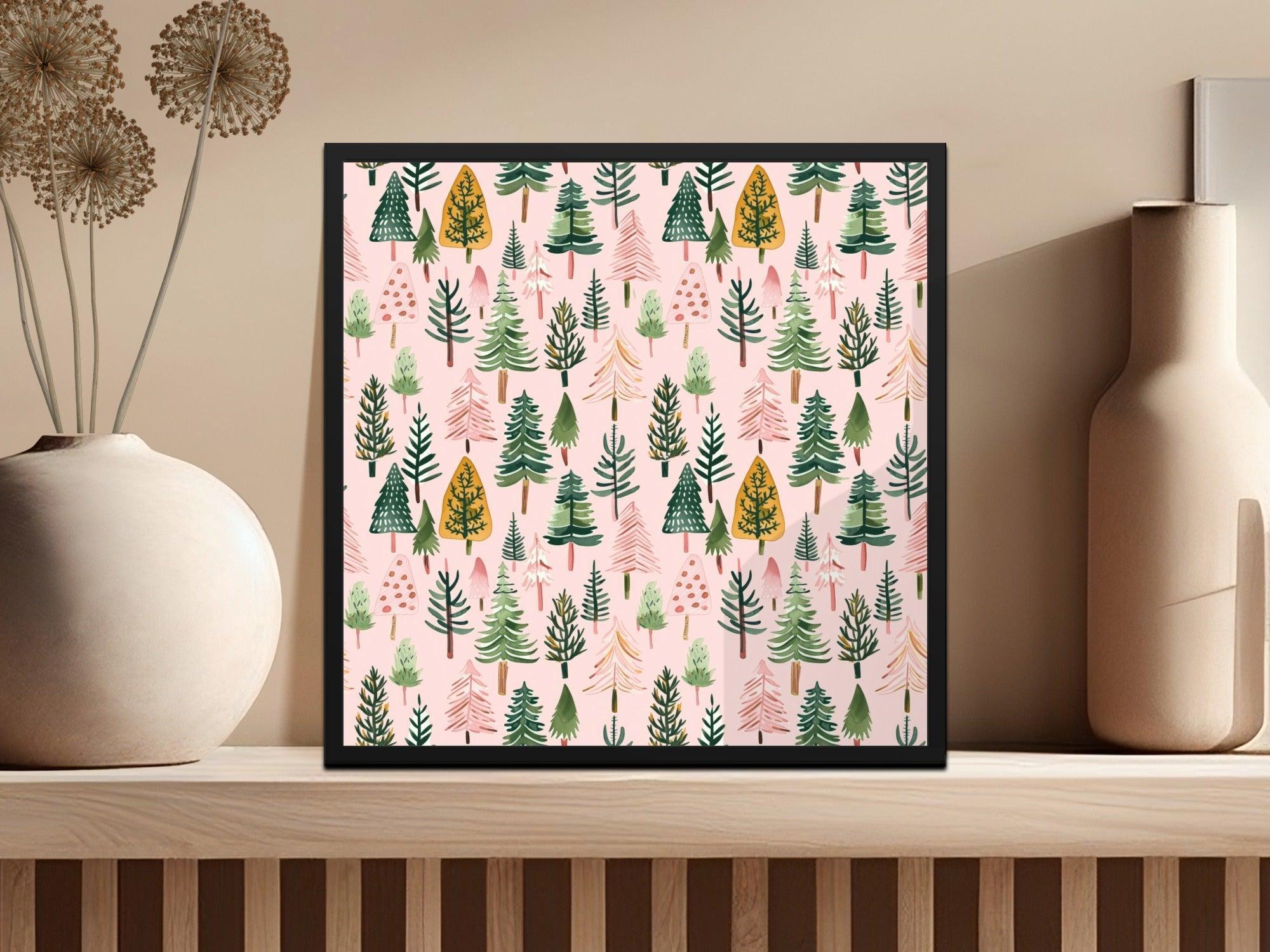 Seamless Christmas Tree Pattern Digital Paper, Holiday Trees, Winter Digital Download, Pink Background, Festive Decor, Scrapbooking Papers