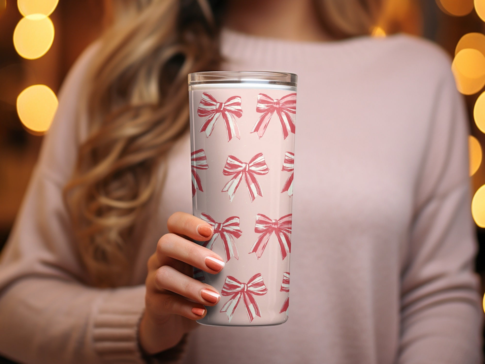 Seamless Coquette Bows Pattern Light Pink Background Digital