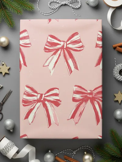 Seamless Coquette Bows Pattern Light Pink Background Digital