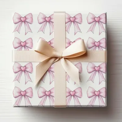 Seamless Coquette Heart Bows Pattern Light Pink Digital