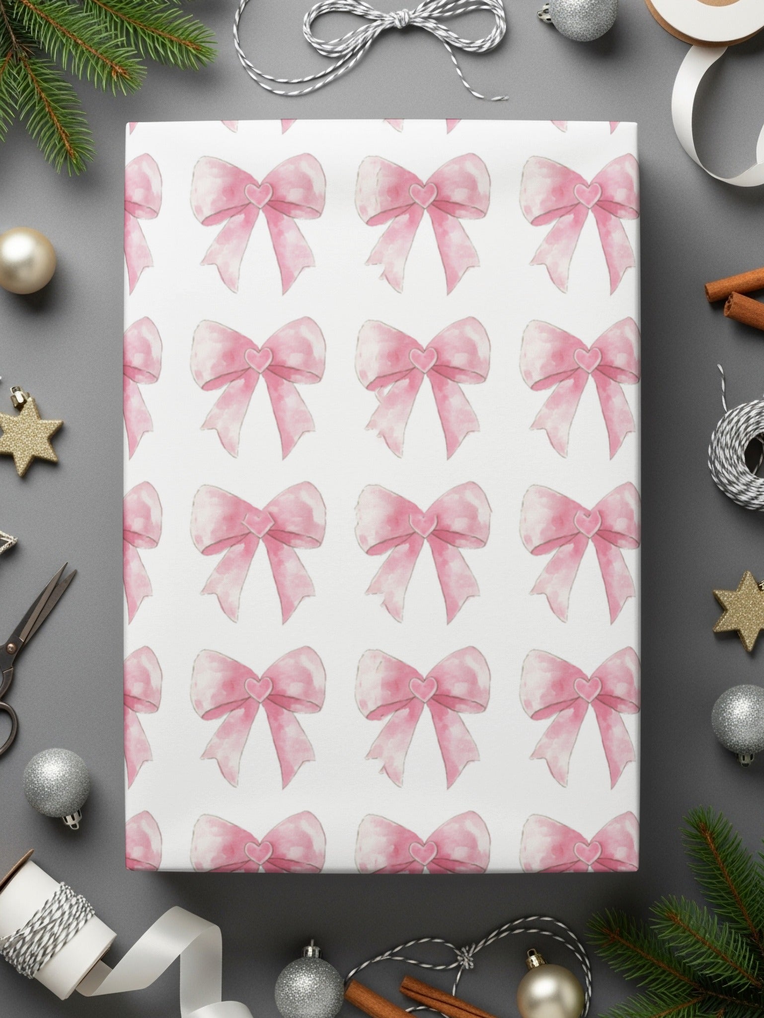 Seamless Coquette Heart Pink Bow Pattern Background Digital