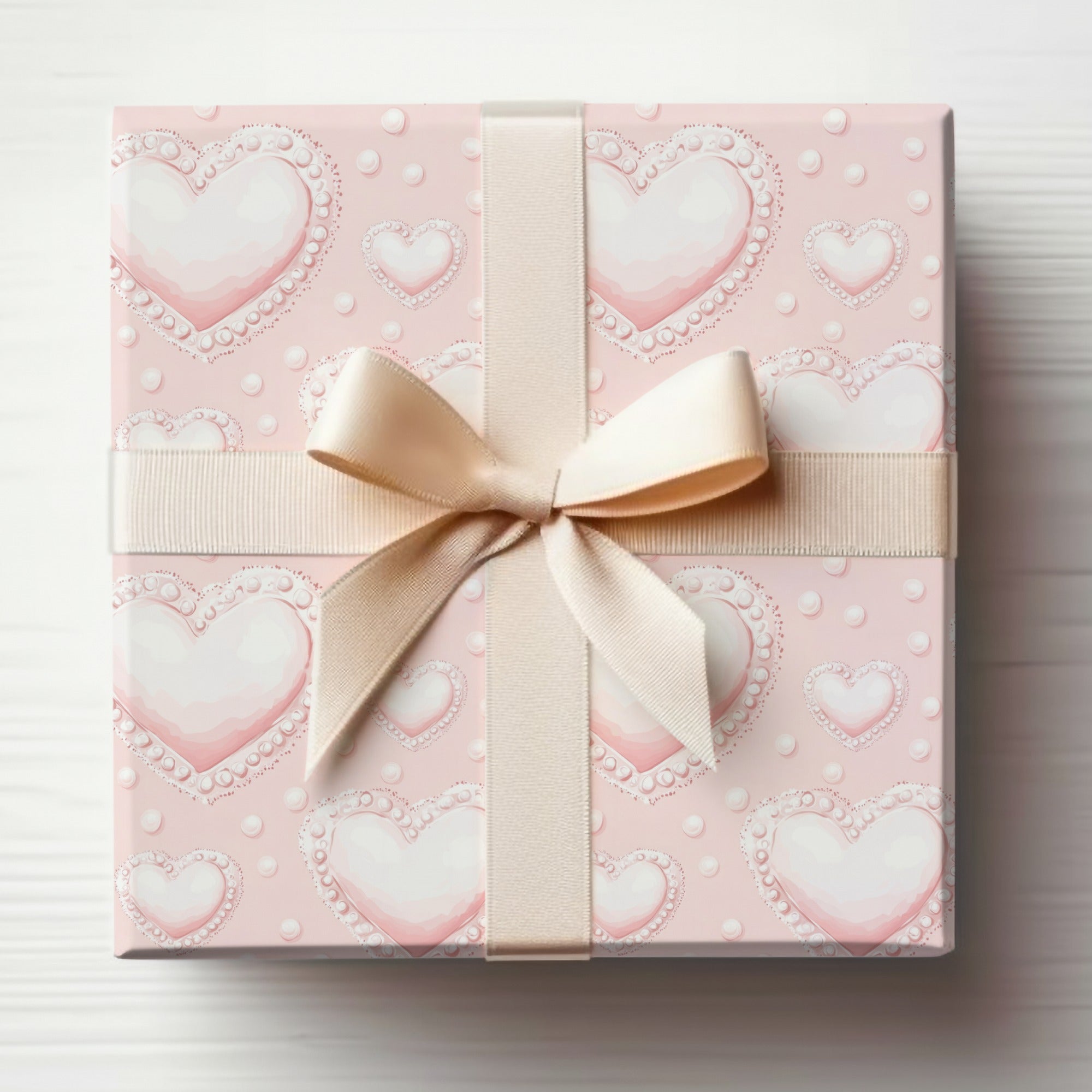 Seamless Coquette Hearts and Pearls on Light Pink Digital