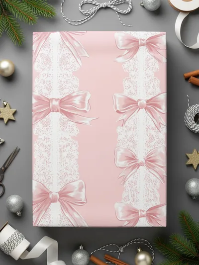 Seamless Coquette Light Pink Bow Lace Ornament Digital