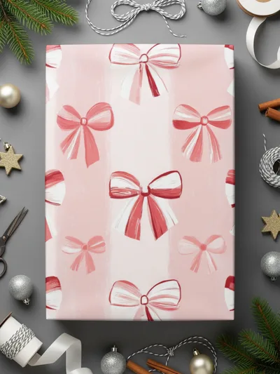 Seamless Coquette Pattern with Bows on Light Pink Texture