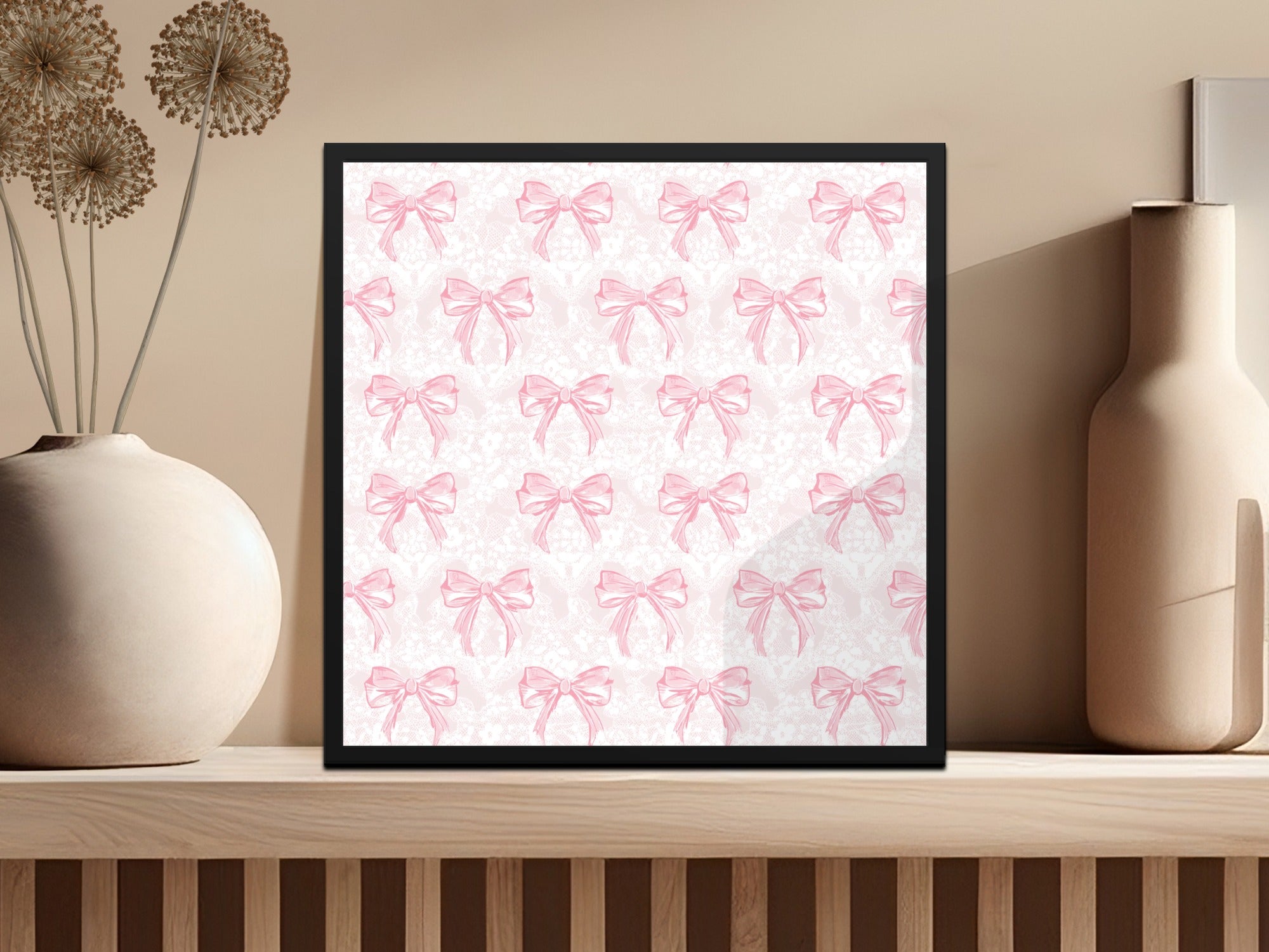 Seamless Coquette Pink Bows Pattern With Lace Background Digital